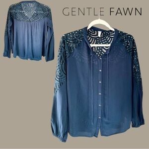 Gentle Fawn Blue Lace Detail Blouse Medium | Boho Feminine Top